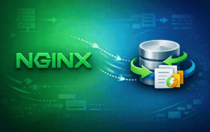 Nginx logo with file caching and database icons representing open file cache configuration