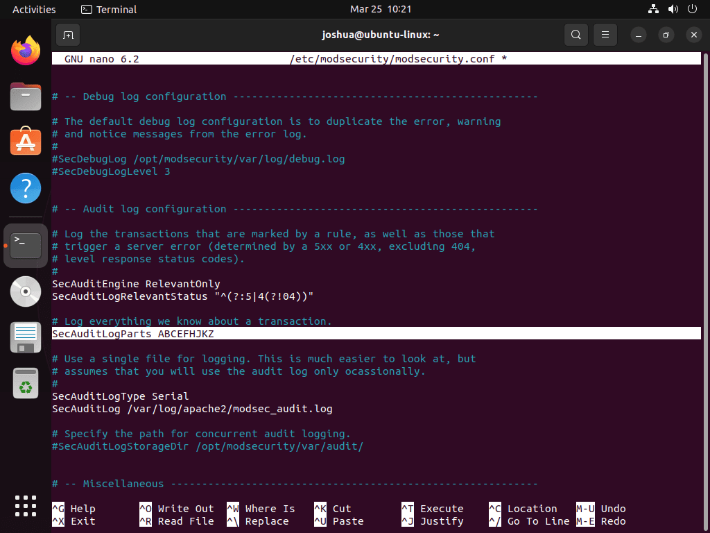 Changing SecAudit configuration for Modsecurity and Apache on Ubuntu Linux