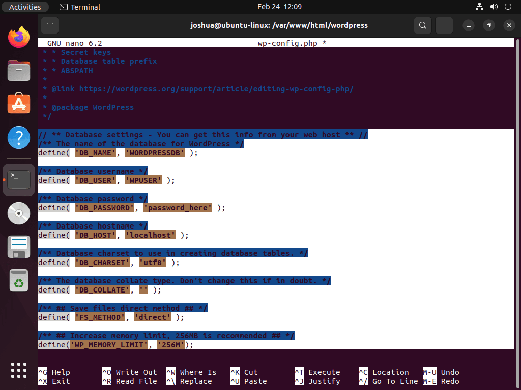 Paramètres et extras du fichier de configuration WordPress sur Ubuntu Linux