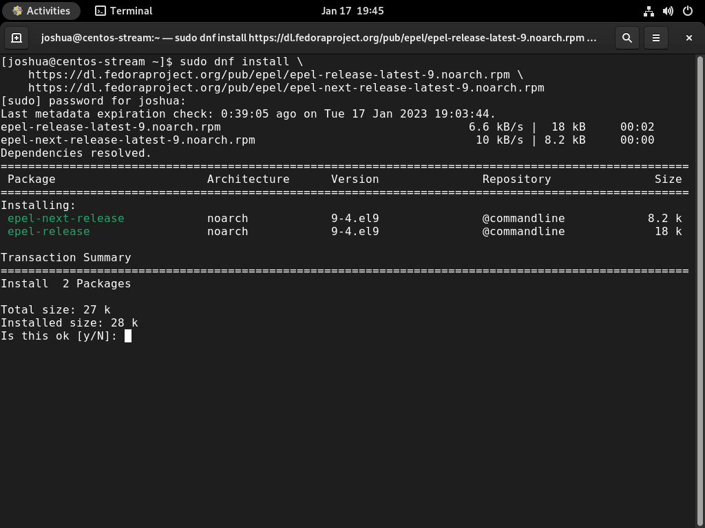 Output instalasi CentOS Stream