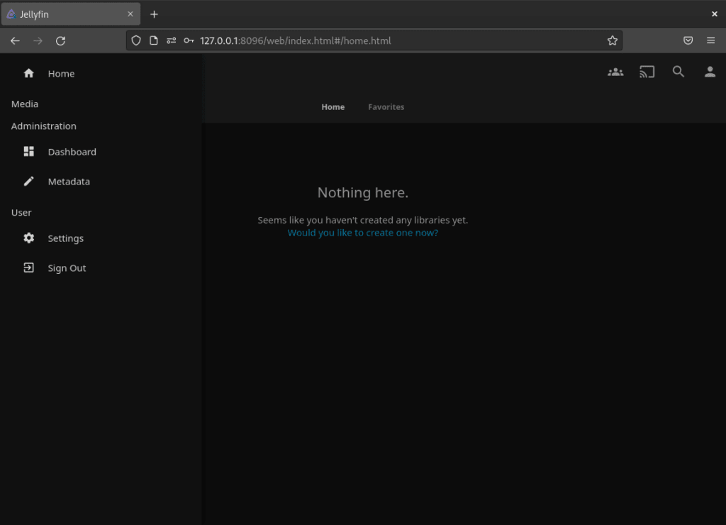 Jellyfin Media Server WebUI setup for Debian Linux - dashboard example