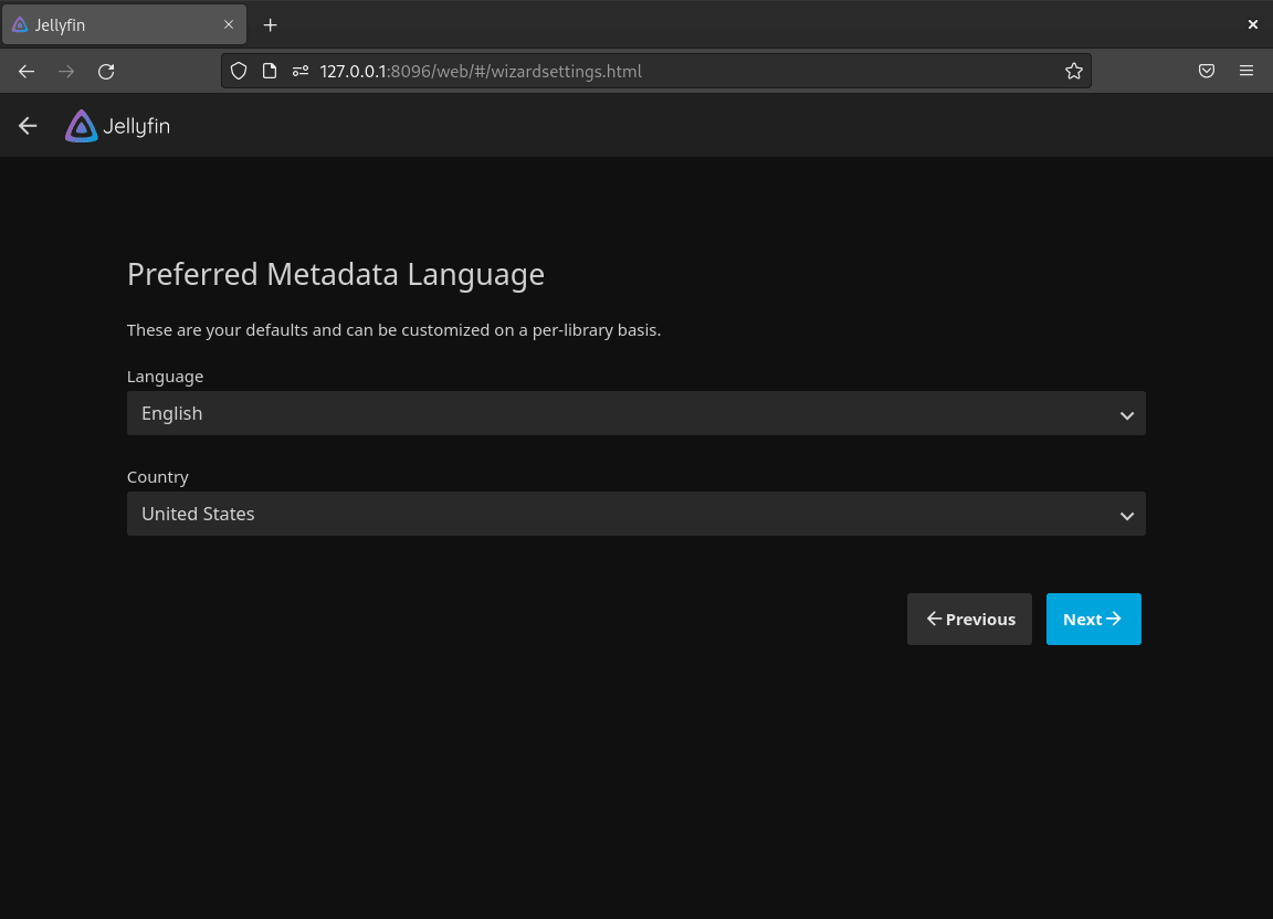 Jellyfin Media Server WebUI setup for Debian Linux - setting metadata language