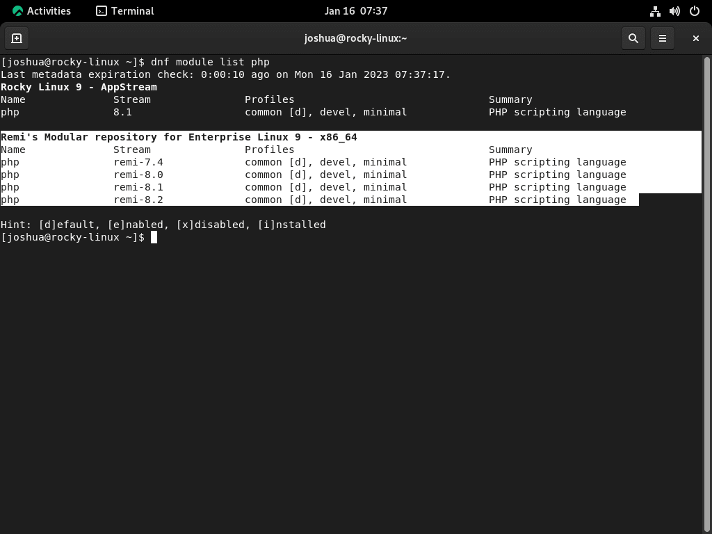 Listando módulos PHP no Rocky Linux
