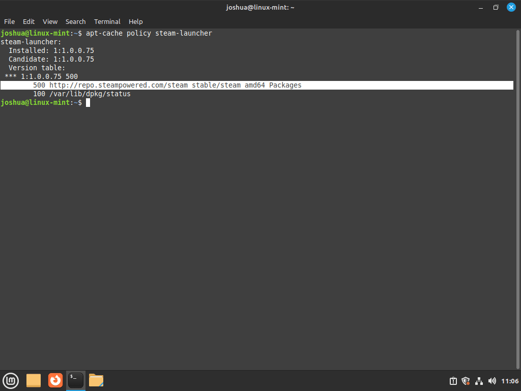 Confirming Steam apt repository version installed on Linux Mint