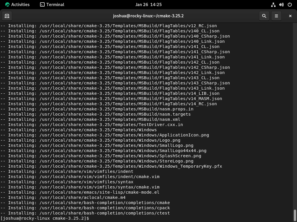 Instalação da compilação CMake concluída no Rocky Linux