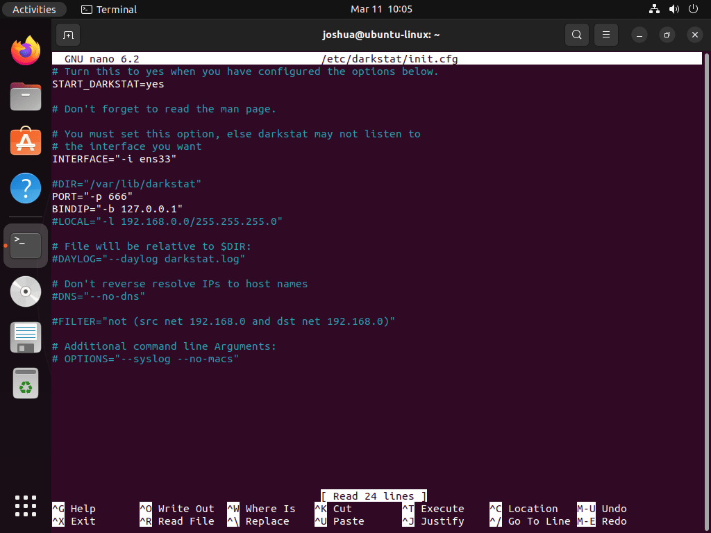 Darkstat configuration file on Ubuntu