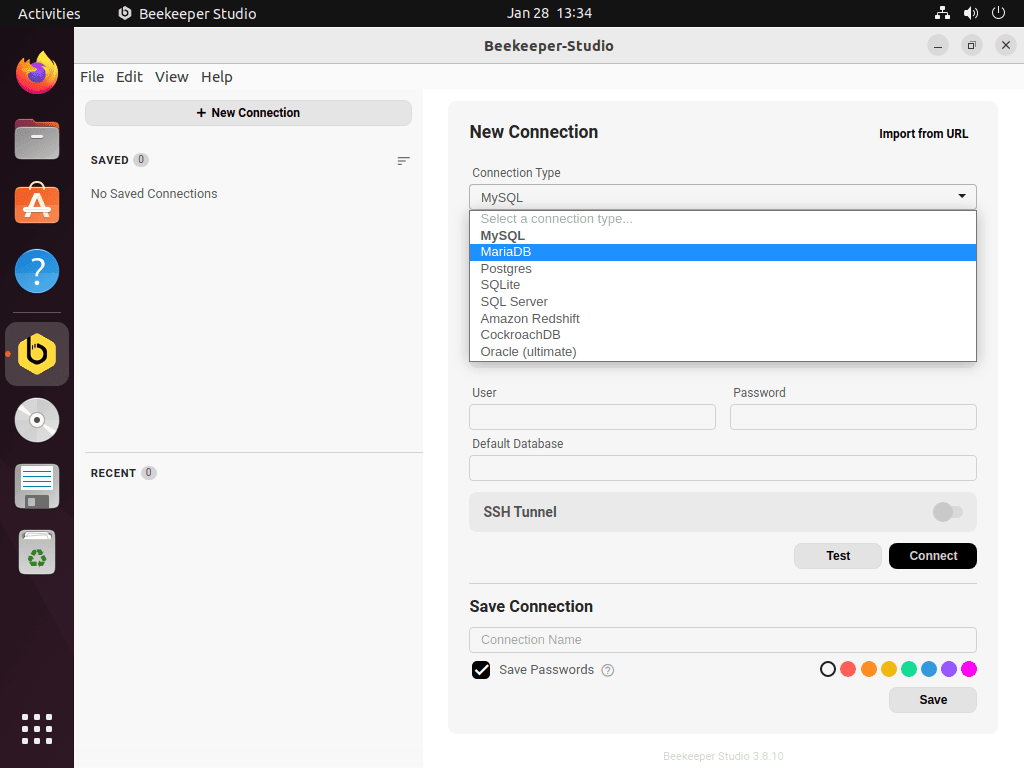 Database software connections with BeeKeeper Studio on Ubuntu Linux