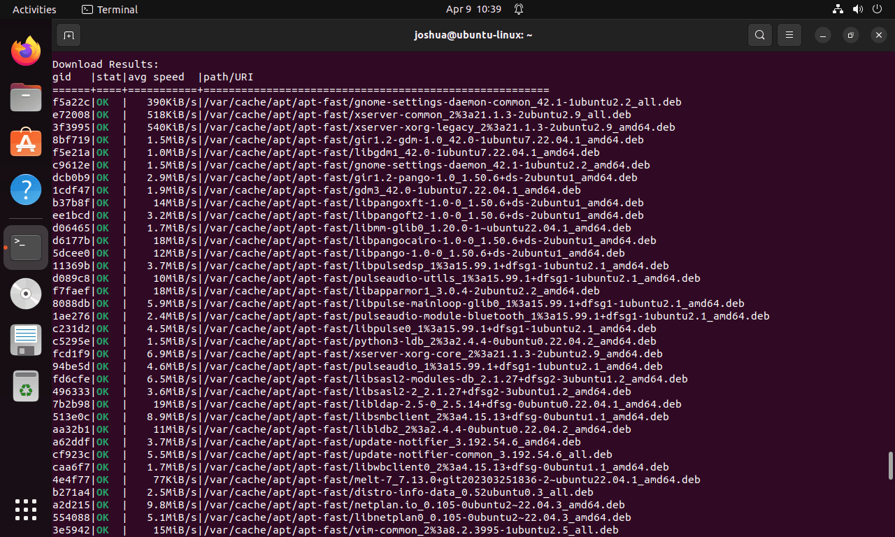 Download results with APT-Fast on Ubuntu Linux