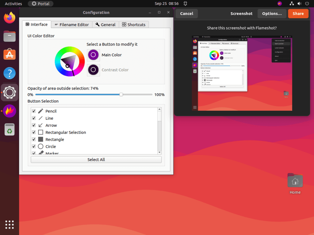 Flameshot GUI and settings configuration UI on Ubuntu Linux