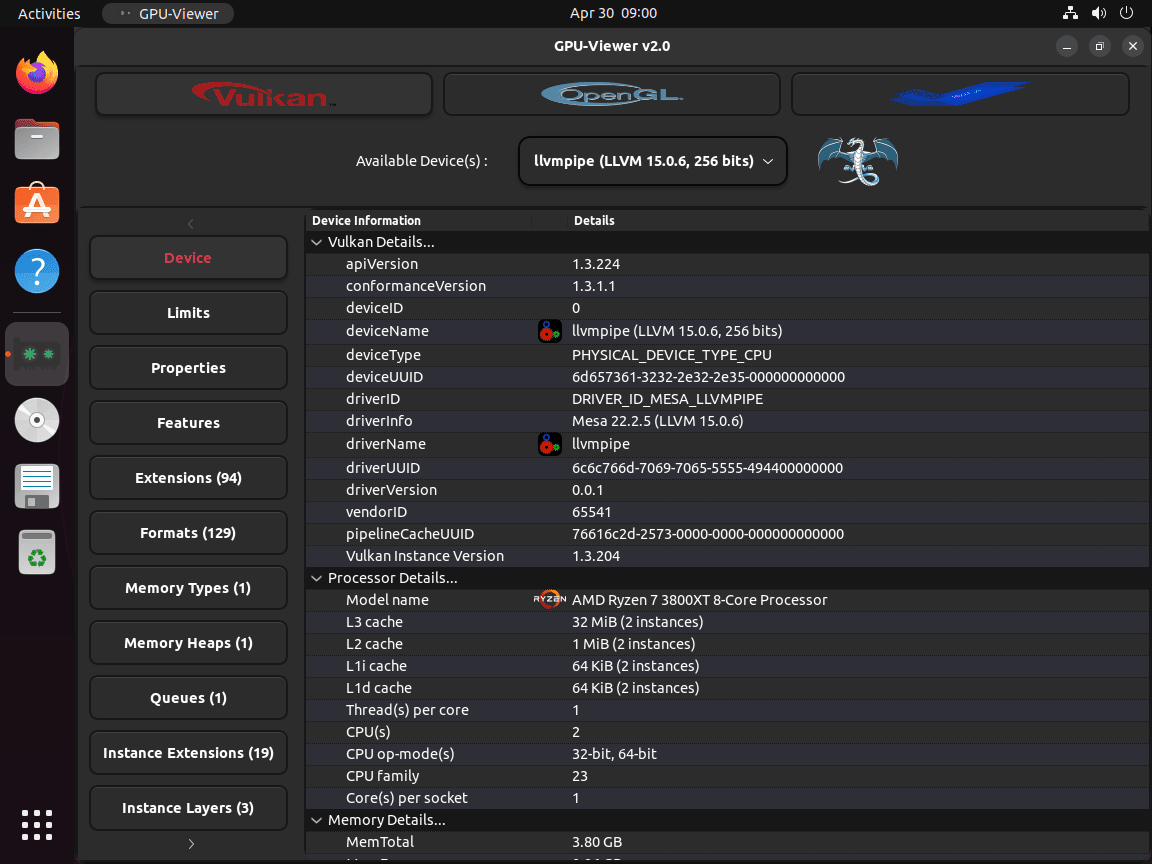 Interface utilisateur de la visionneuse GPU sur Ubuntu Linux