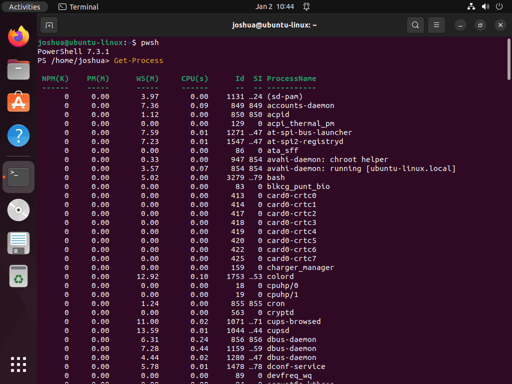 Microsoft PowerShell terminal instance on Ubuntu