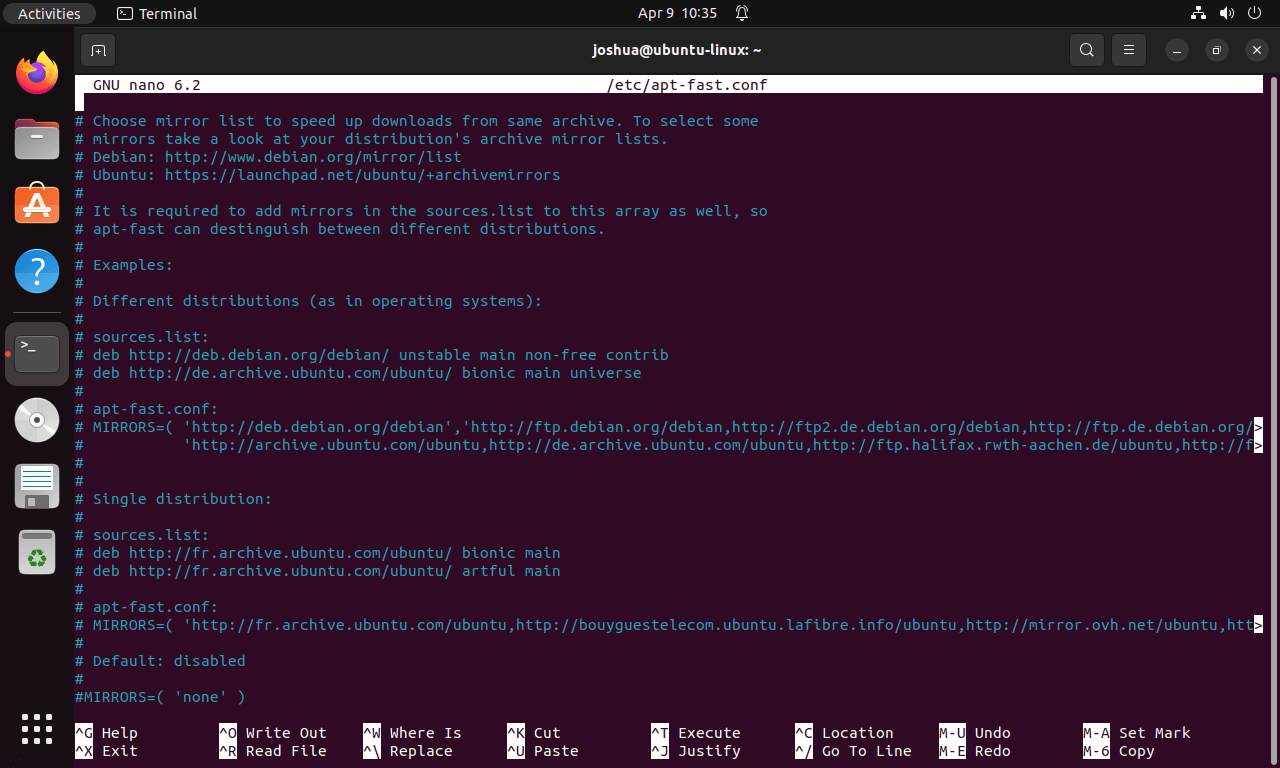 Mirror configuration section in APT-Fast on Ubuntu Linux