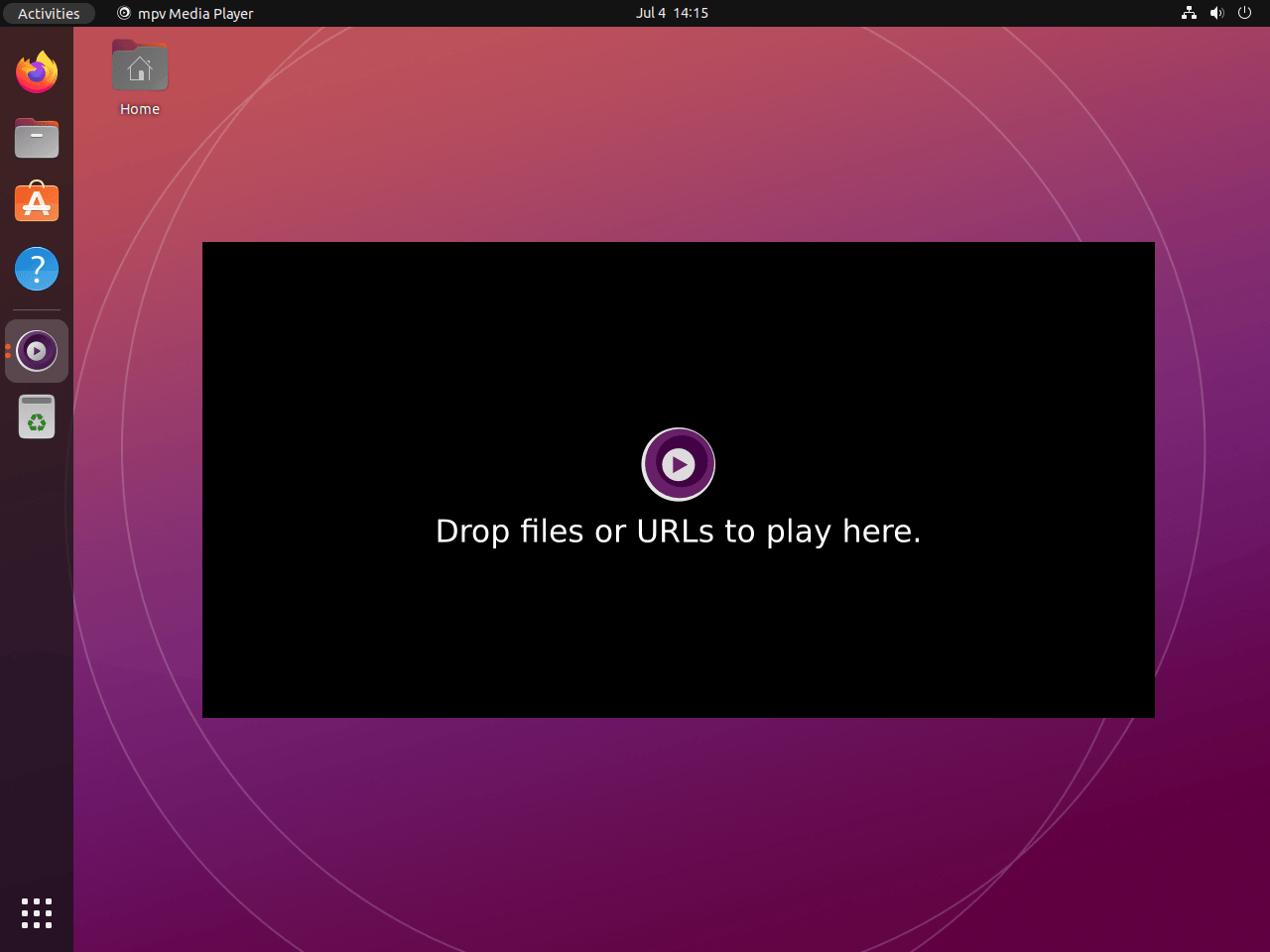 mpv Media Player loaded on Ubuntu Linux