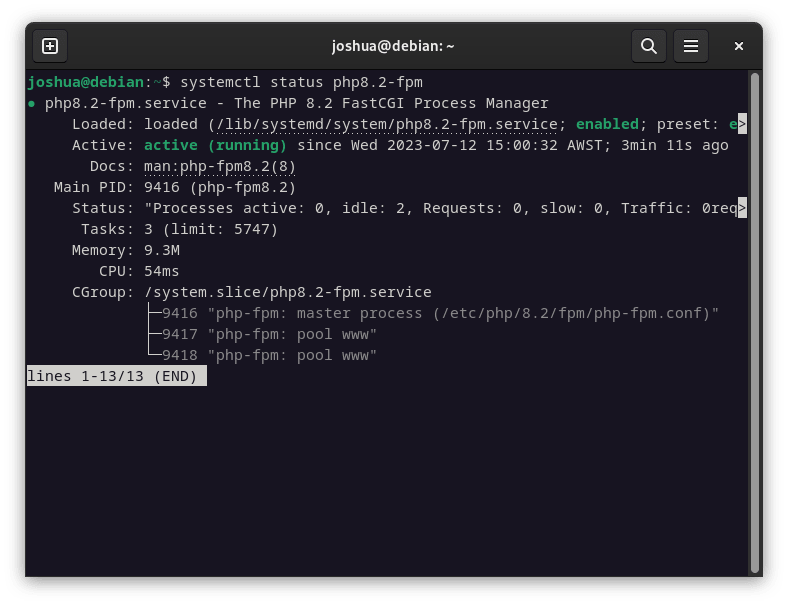 Statut systemctl PHP-FPM sur l'installation de phpBB sur Debian Linux