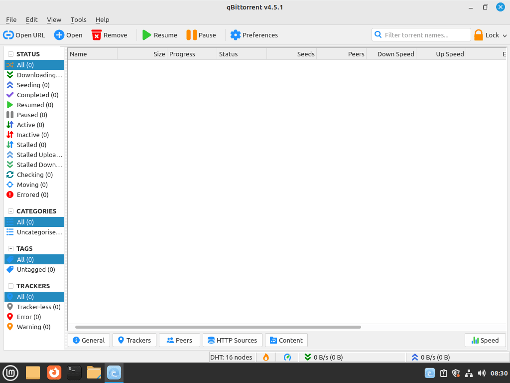 qBittorrent desktop application on Linux Mint