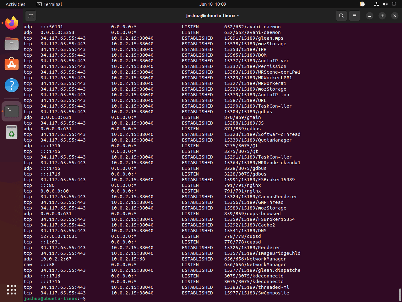 Sysdig netstat output on Ubuntu Linux