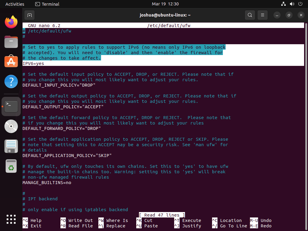 UFW configuration file on Ubuntu Linux