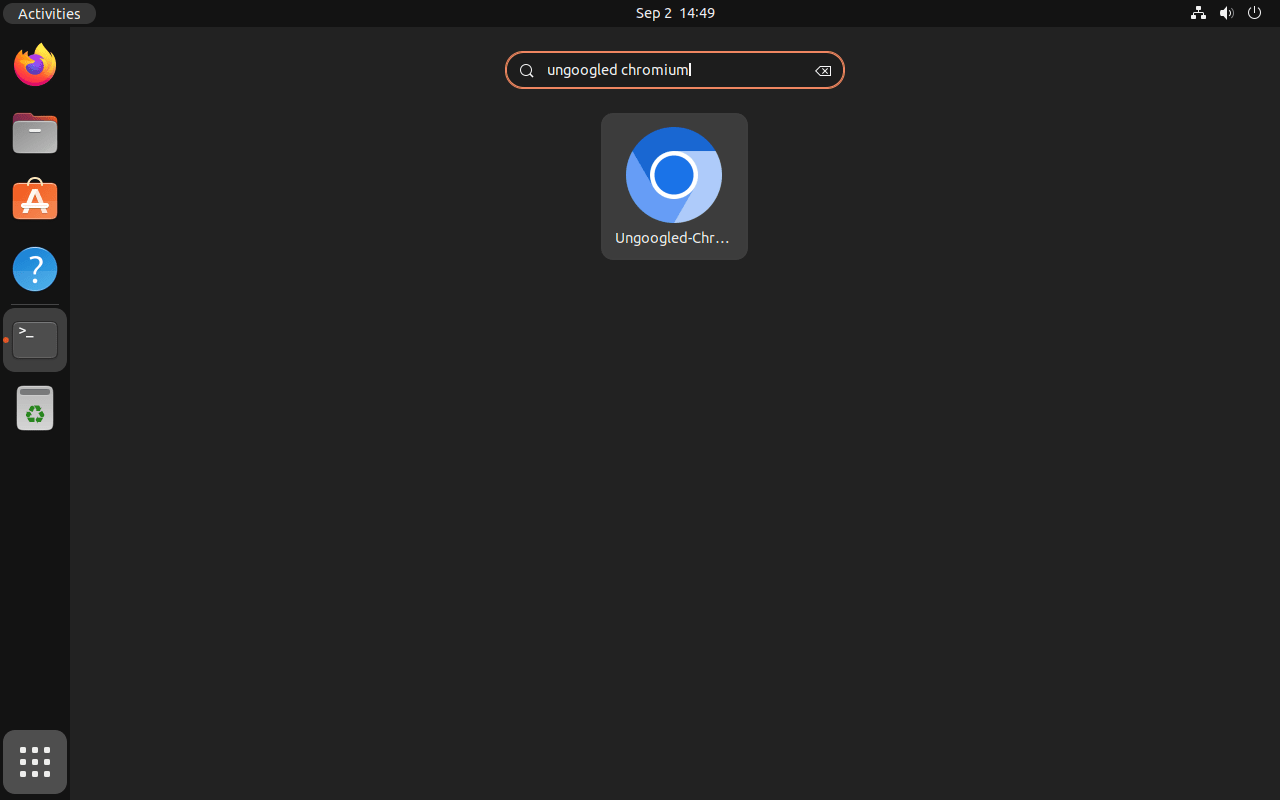 Ungoogled Chromium application icon in Show Applications menu on Ubuntu Linux