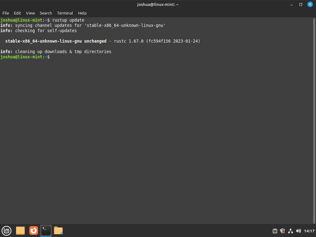 Sortie de la mise à jour Rust dans le terminal sous Linux Mint