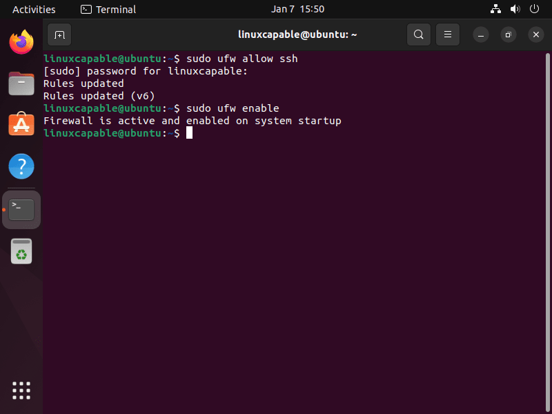 Allowing SSH profile and enabling UFW on Ubuntu Linux