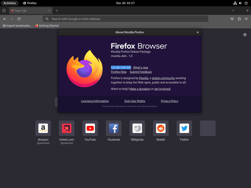 Firefox Beta browser launched on Debian Linux