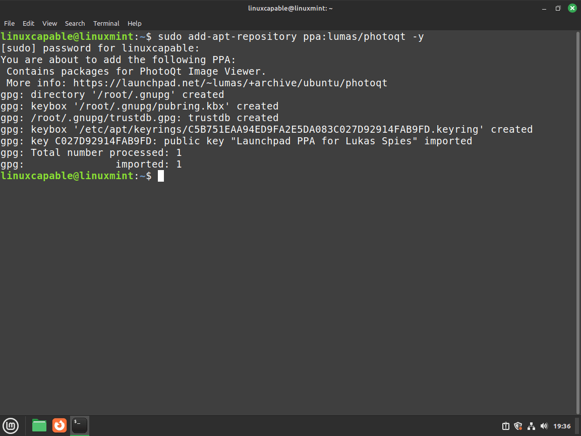 Importing PhotoQT PPA and GPG key on Linux Mint