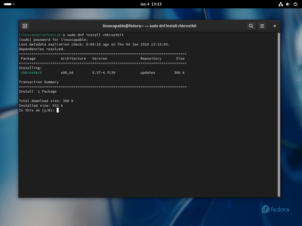Instalowanie Chkrootkit w Fedorze Linux za pośrednictwem domyślnego strumienia aplikacji DNF