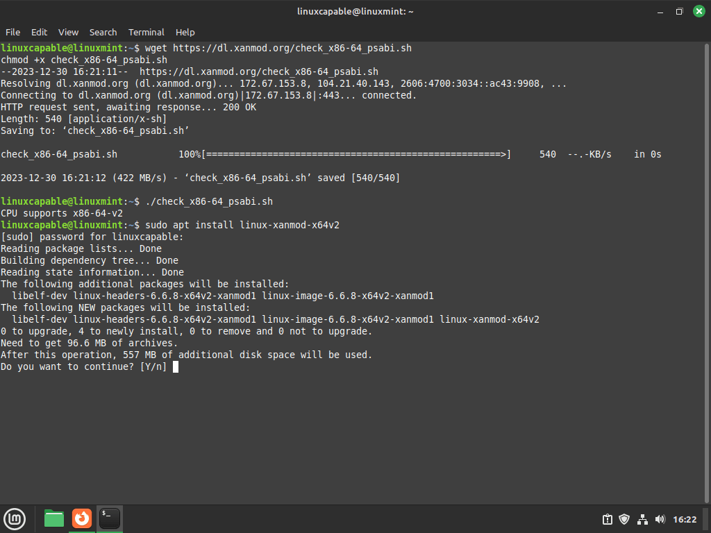 Installation du package Xanmod Kernel sur Linux Mint