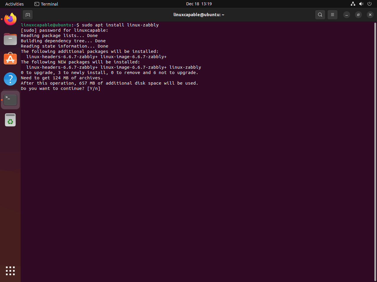 Zabbly Kernel installation on Ubuntu terminal output