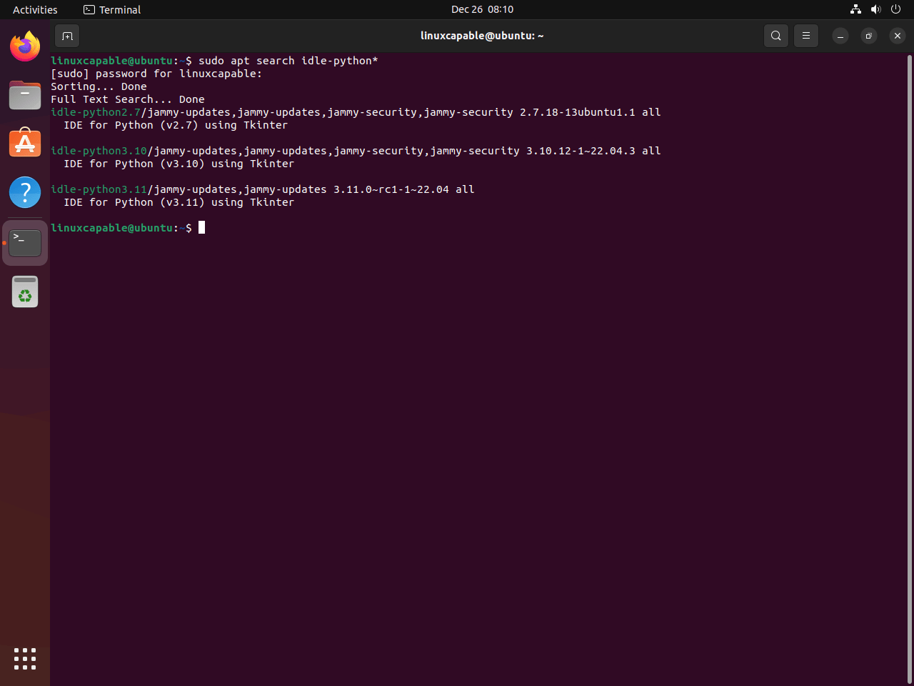 Searching for IDLE Python package versions on Ubuntu Linux