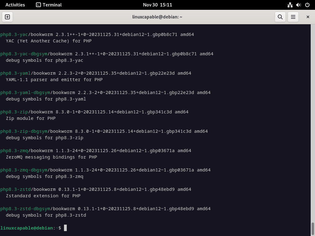 PHP 8.3 search for additional packages on Debian Linux