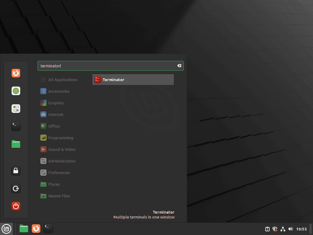 Icône de l'application Terminator sur la barre des tâches Linux Mint