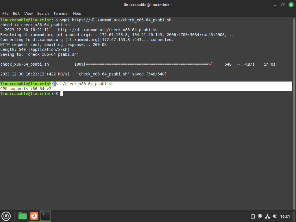 Vérification de la famille de processeurs pour le noyau Xanmod sur Linux Mint