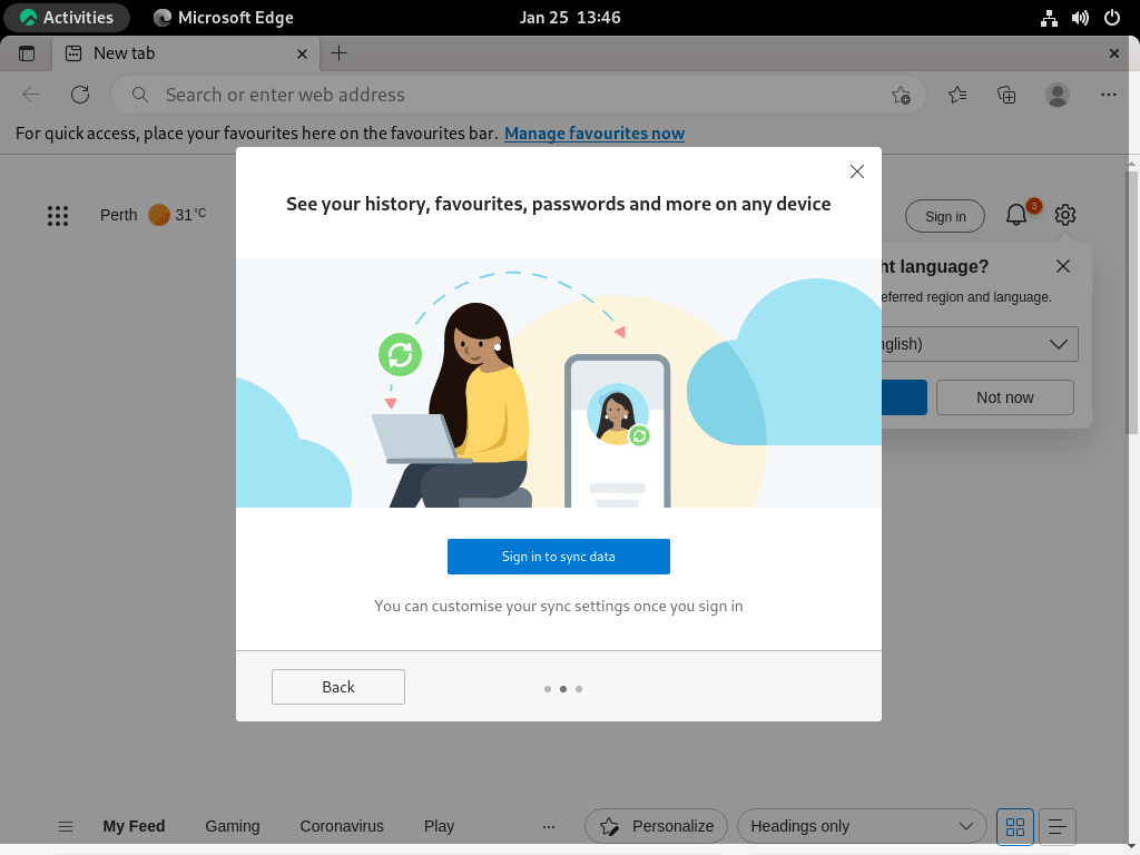 Log på eller spring over konfiguration for Microsoft Edge på Rocky Linux