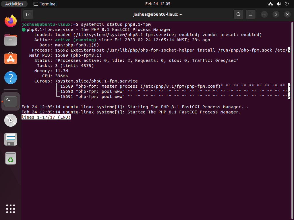 Statut systemctl PHP-FPM et WordPress sur Ubuntu Linux