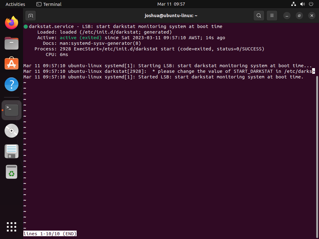 Systemd status on Darkstat on Ubuntu