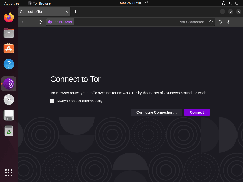 Tor Browser default page on Ubuntu Linux