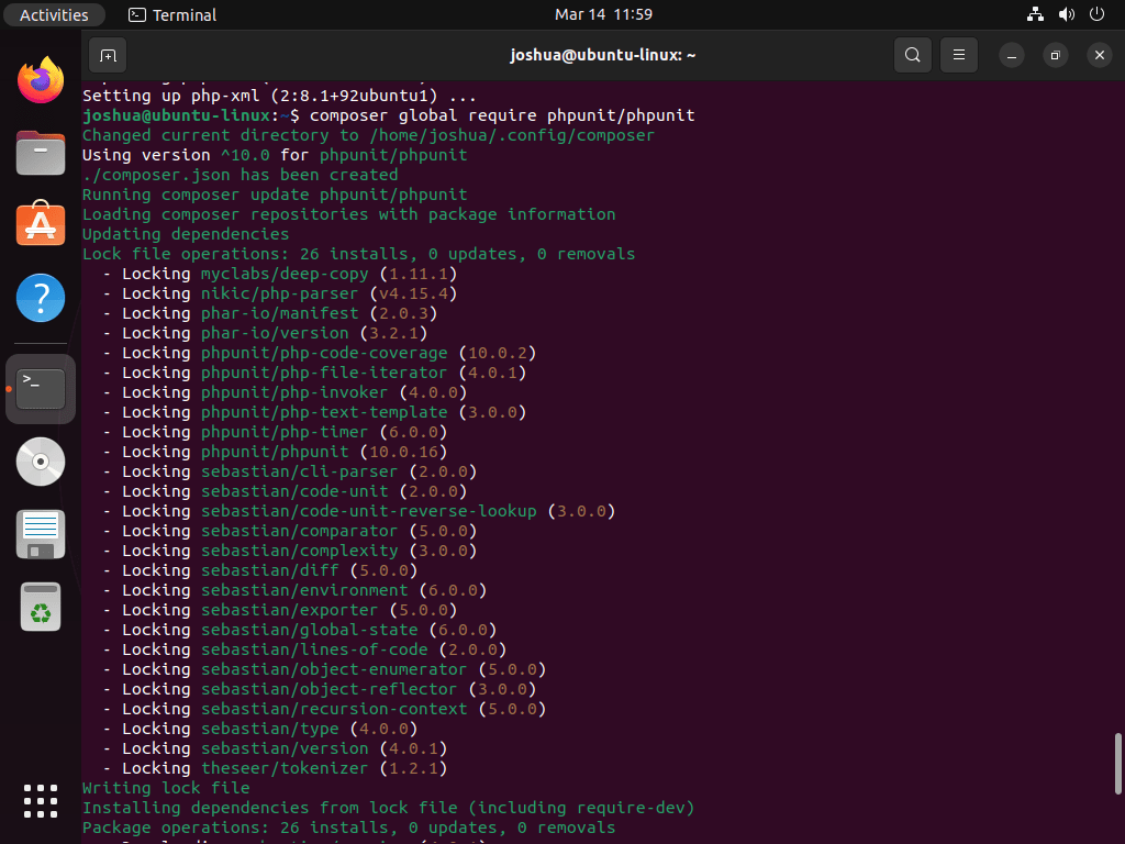 Installing PHPUnit from Composer on Ubuntu Linux