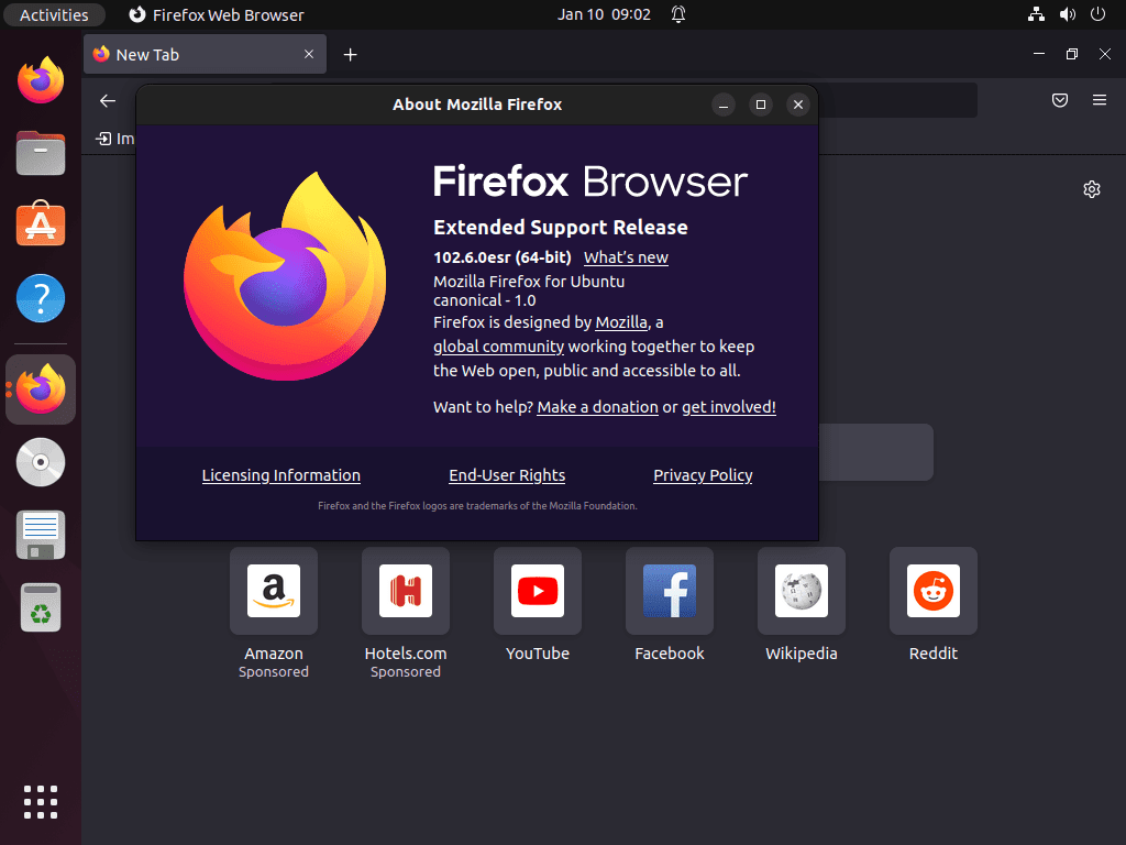 Firefox ESR version example on Ubuntu