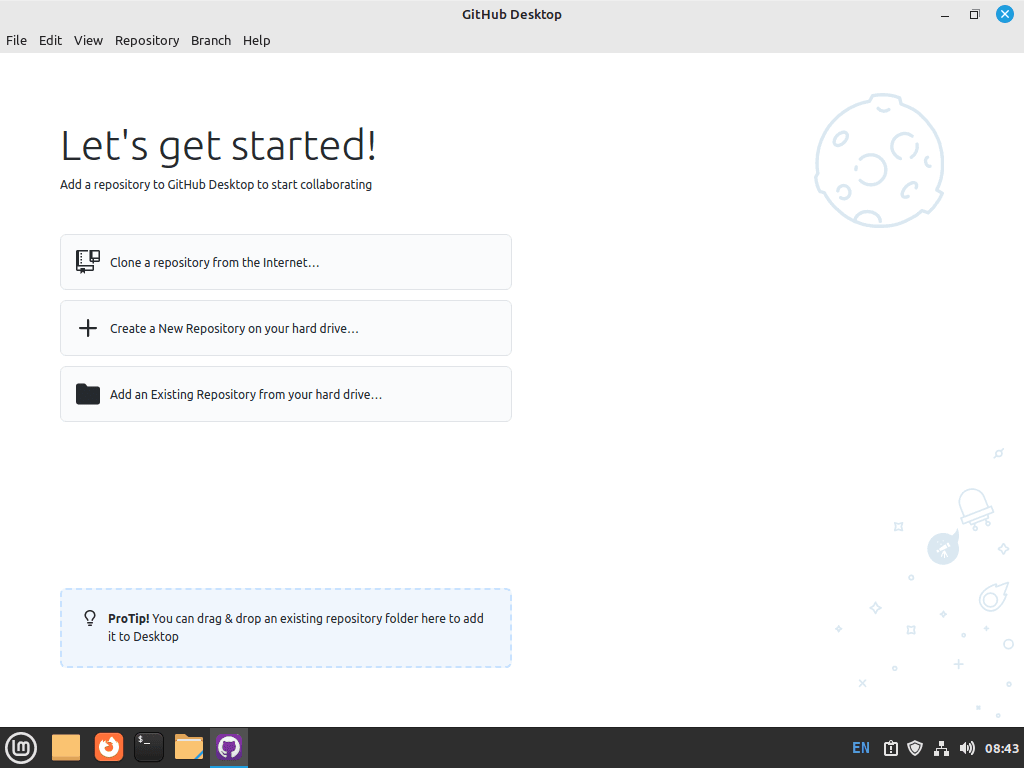 GitHub Desktop installé avec succès sur Linux Mint