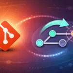Git logo beside a commit graph with an arrow pointing backward to undo a commit marked for removal
