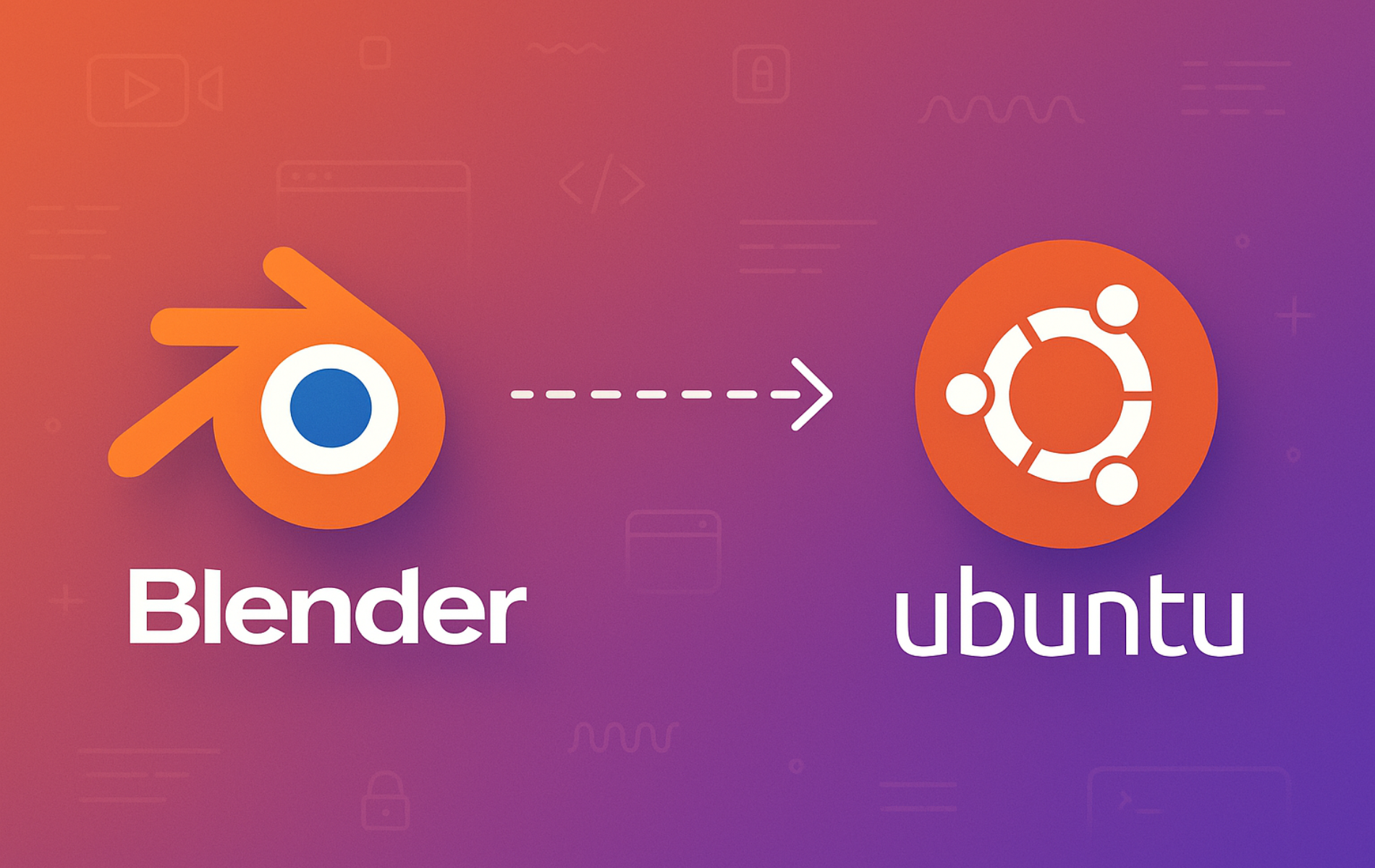 Blender logo with arrow pointing to Ubuntu logo on gradient background representing installation process
