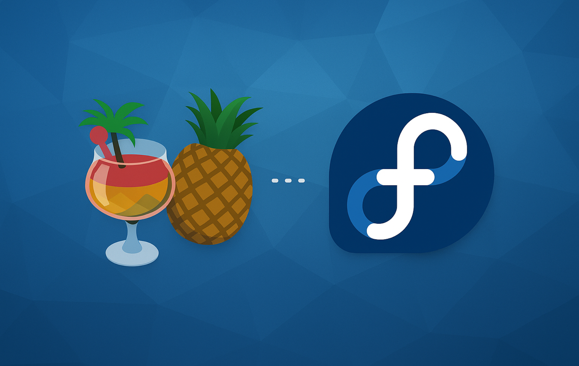HandBrake application logo with tropical cocktail and pineapple imagery alongside Fedora Linux logo on blue background