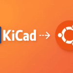 KiCad logo with arrow pointing to Ubuntu logo on orange background