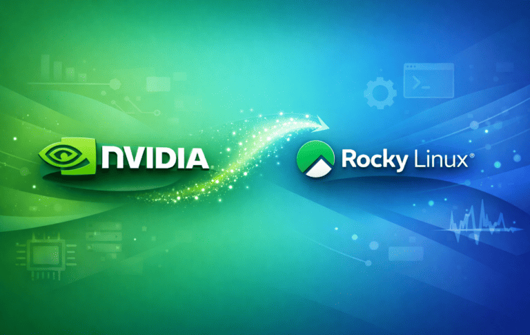 NVIDIA and Rocky Linux logos with arrow showing driver installation process