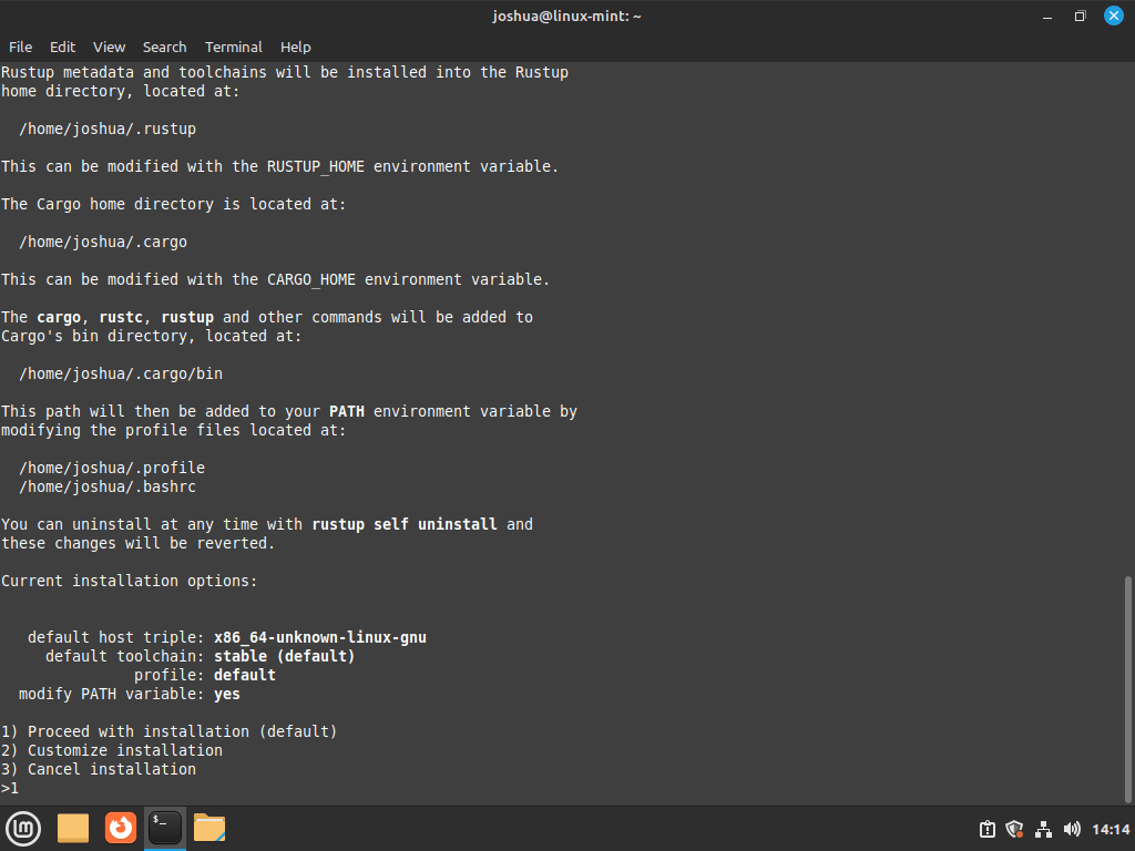 Setting default or customizing Rust installation on Linux Mint