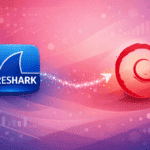 Wireshark network analyzer logo alongside Debian Linux swirl logo on tech background