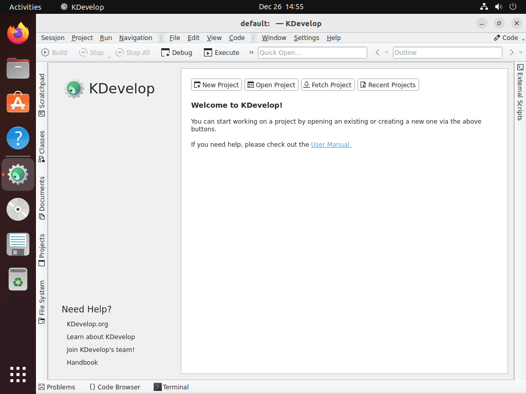 KDevelop loaded on Ubuntu Linux