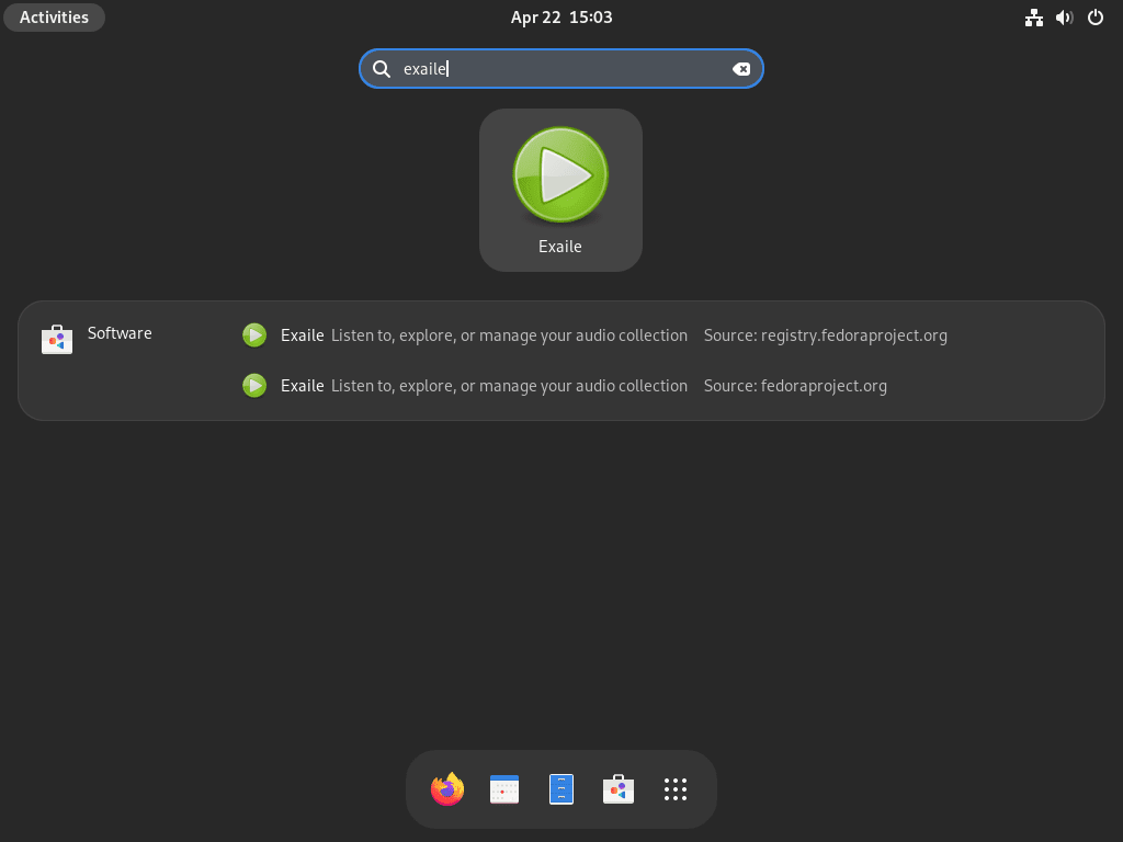 Meluncurkan Exaile di Fedora Linux dari menu aplikasi