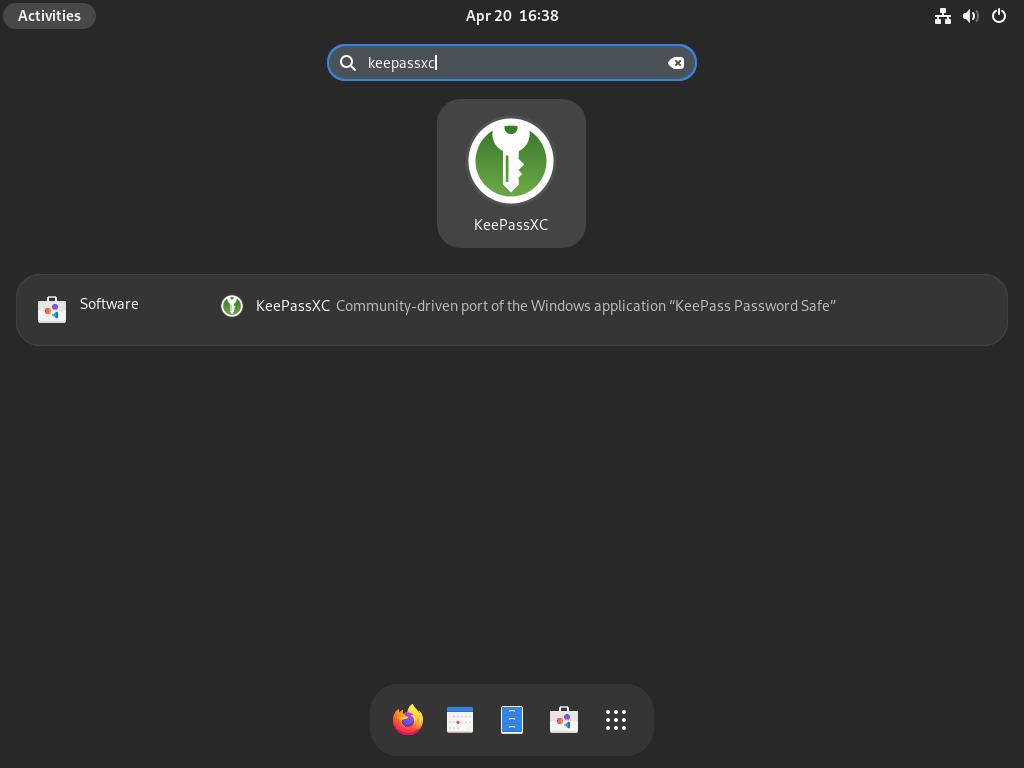 Lancer KeePassXC sur Fedora Linux depuis le menu de l'application